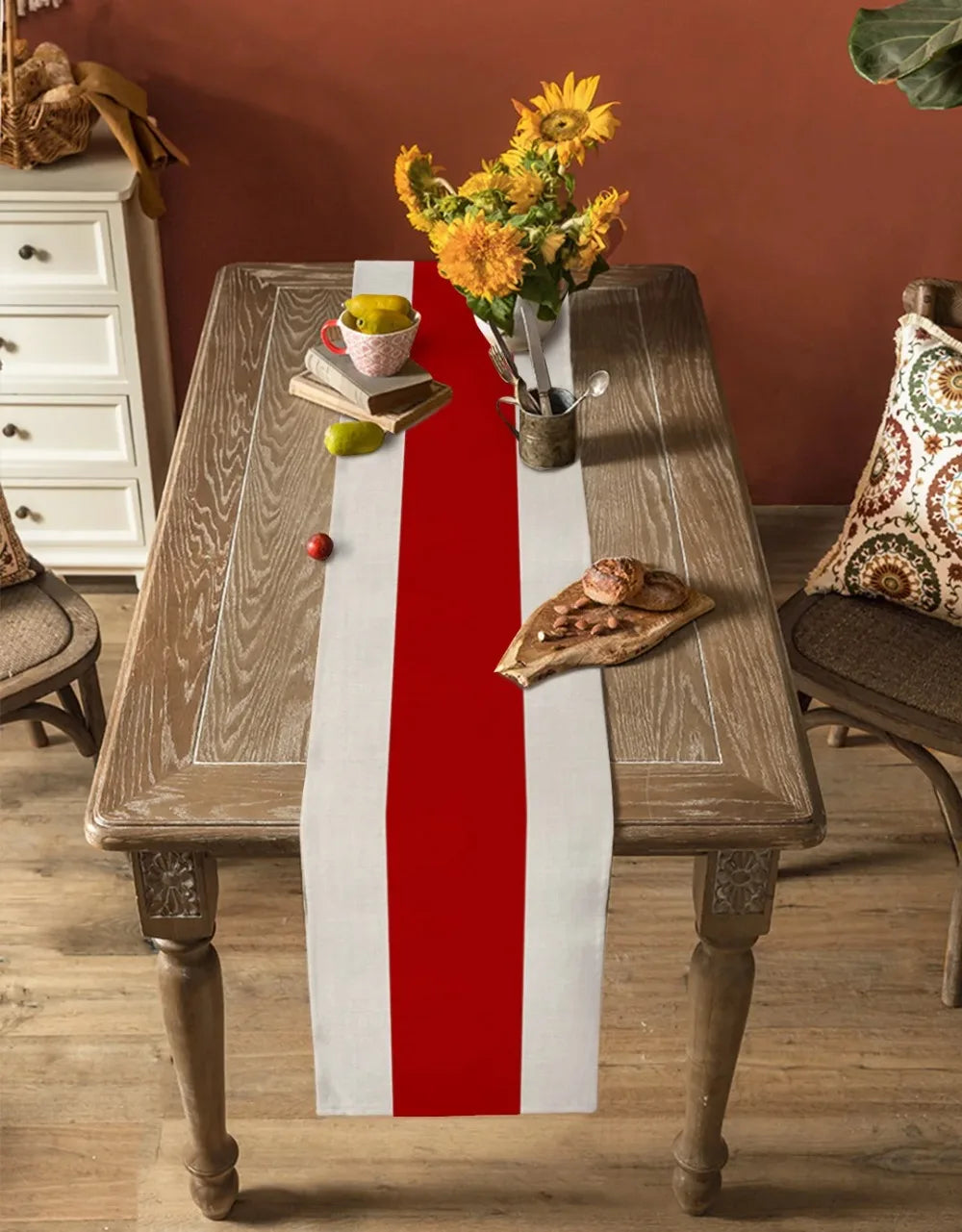 Linen Table Runner – Red Stripe Wedding & Holiday Decor