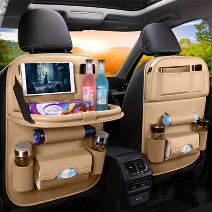 All-in-One Car Backseat Organizer with Foldable Table Tray